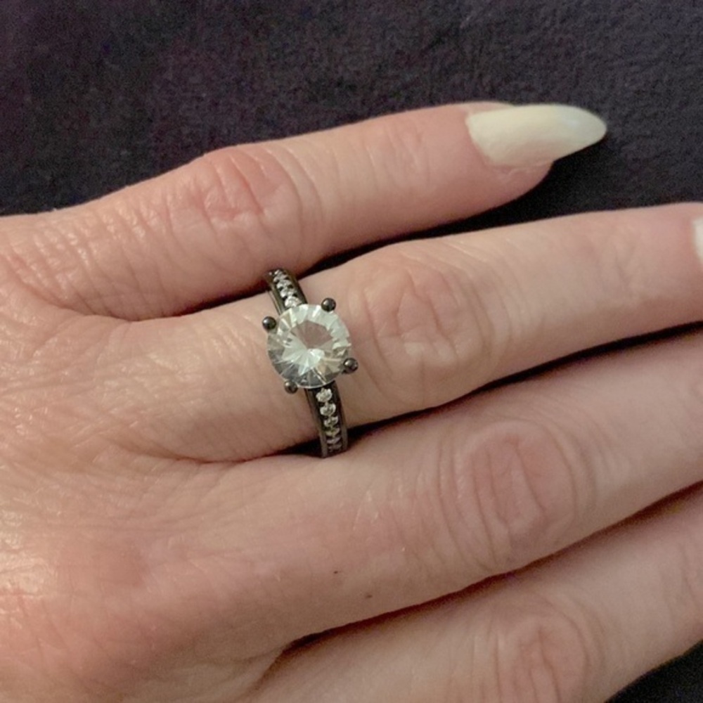 Black  Moissanite Engagement Ring, Hallmark 925 Sterling Silver. Size 7.